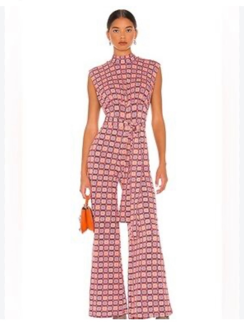 Free People Pink & Orange Sleeveless Geometric Jumpsuit vintage look sz xs